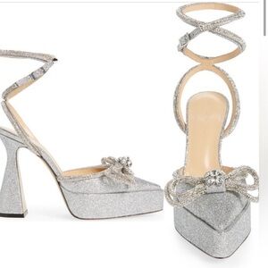 ✨ MACH & MACH Double Bow Silver Glitter Platform Pumps ✨